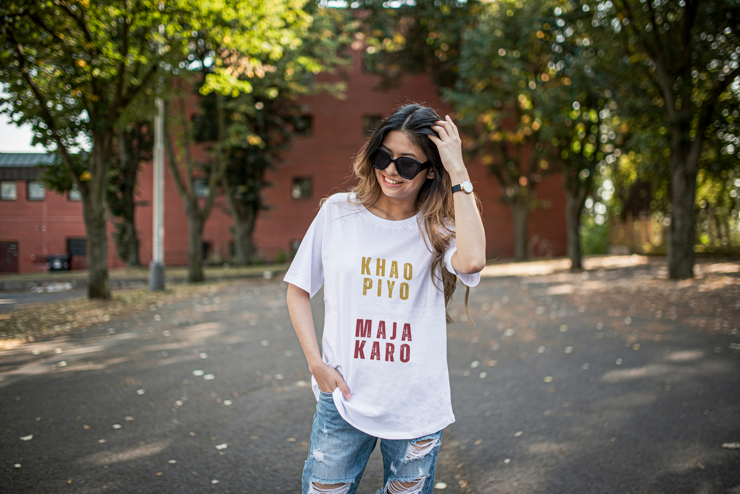 "Khao, Piyo, Maja Karo" T-Shirt – Celebrate Life the Gujarati Way!