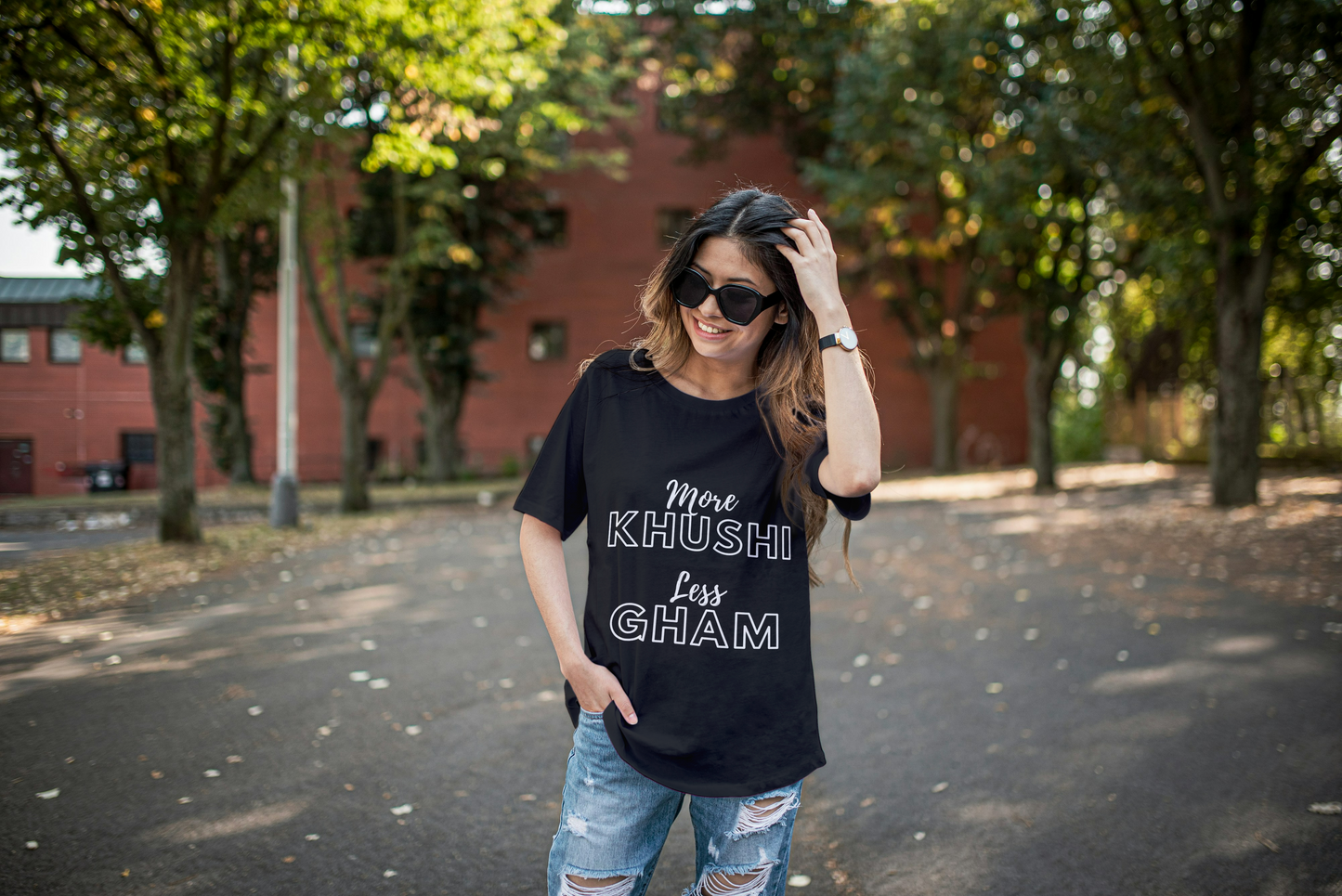 "More Khushi, Less Gham" T-Shirt – Spread Positivity, Bollywood Style!