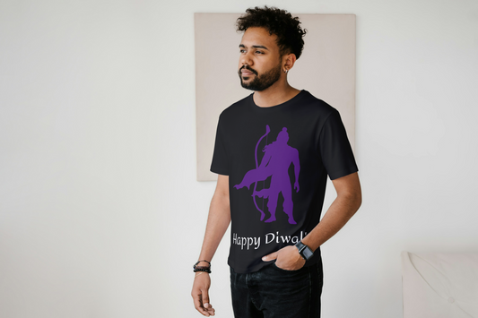 "Happy Diwali" T-Shirt with Lord Rama Silhouette – Celebrate the Festival of Lights!