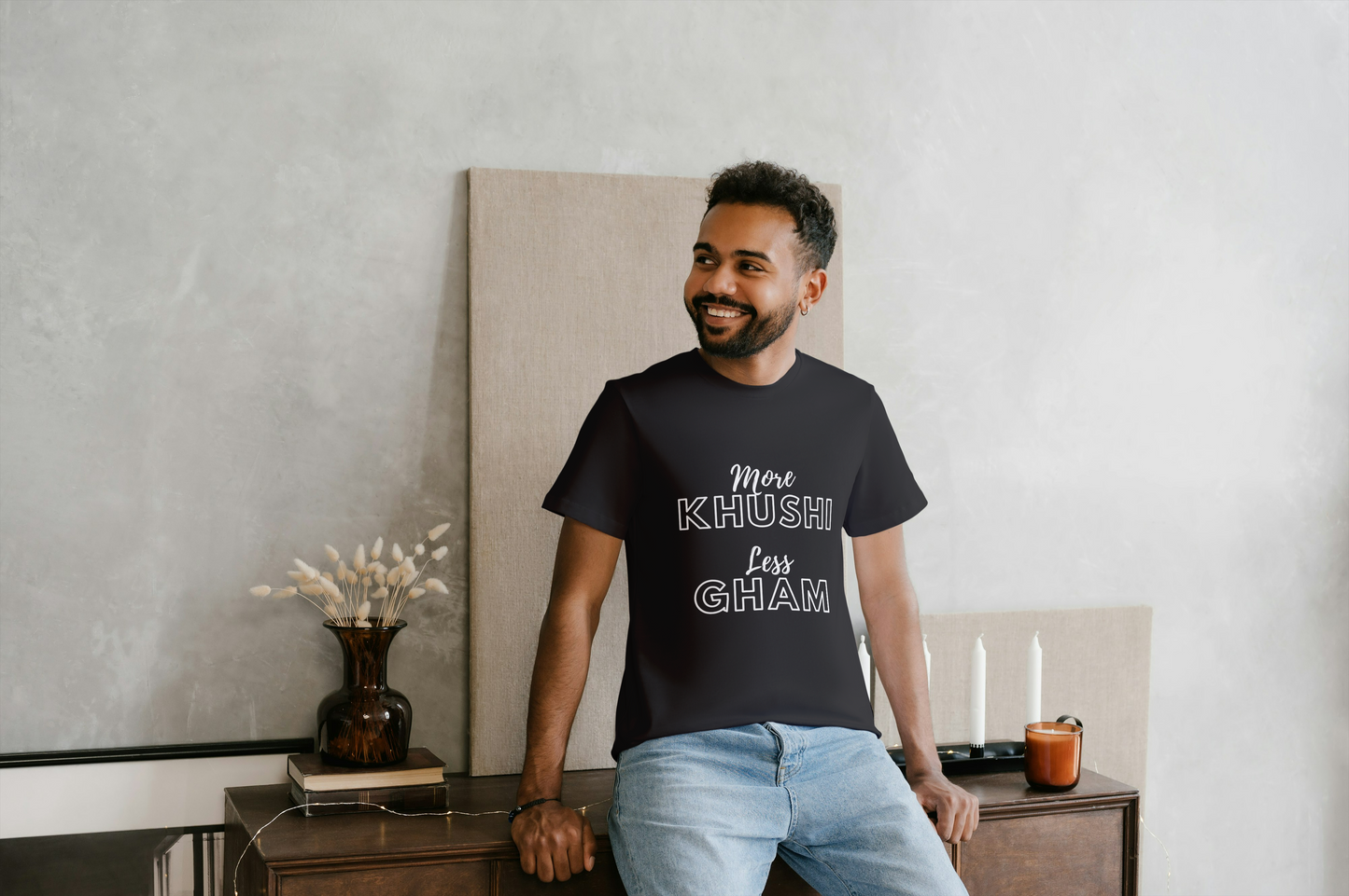 "More Khushi, Less Gham" T-Shirt – Spread Positivity, Bollywood Style!