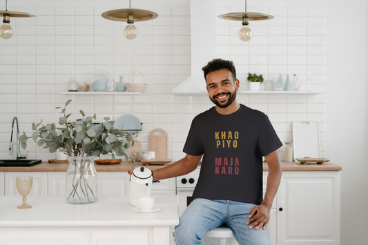 "Khao, Piyo, Maja Karo" T-Shirt – Celebrate Life the Gujarati Way!