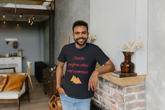 Santa Prefers Chai and Samosas T-Shirt – Add a Desi Twist to the Holidays!